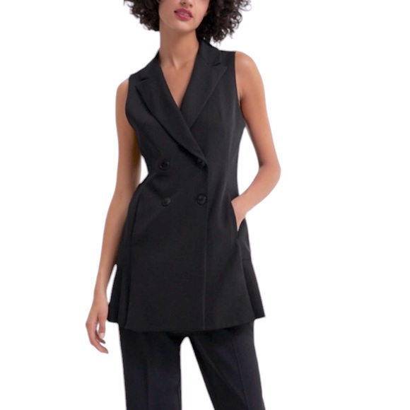 Zara Black Sleeveless Double Breasted Pleated Blazer Mini Dress Waistcoat - XS - Picture 2 of 16